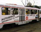Reklamní polep tramvaje, řezaná grafika + americká retuš, Plzeň 1995